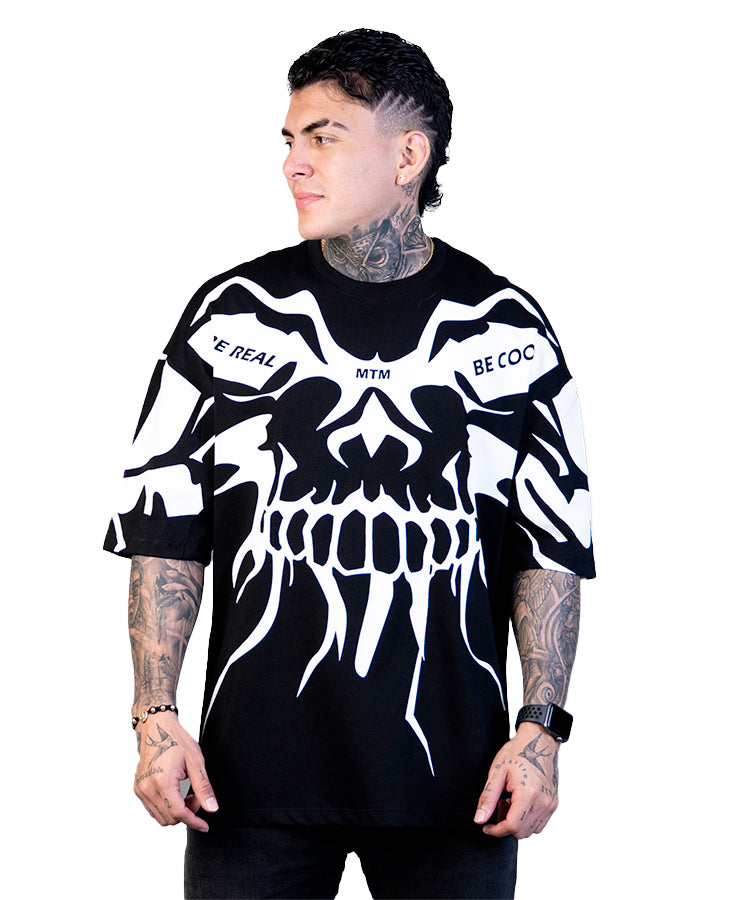 CAMISETA OVERSIZE  H NEGRA CALAVERA ALTO GRAMAJE